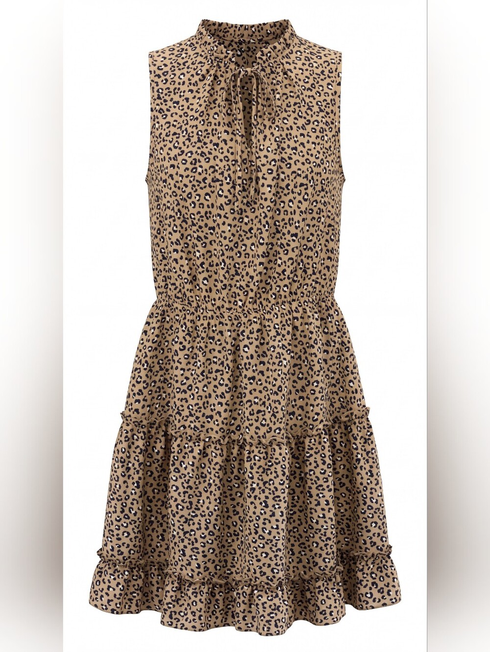 H&M Sleeveless Leopard Print Tiered Midi Dress - Tan & Black